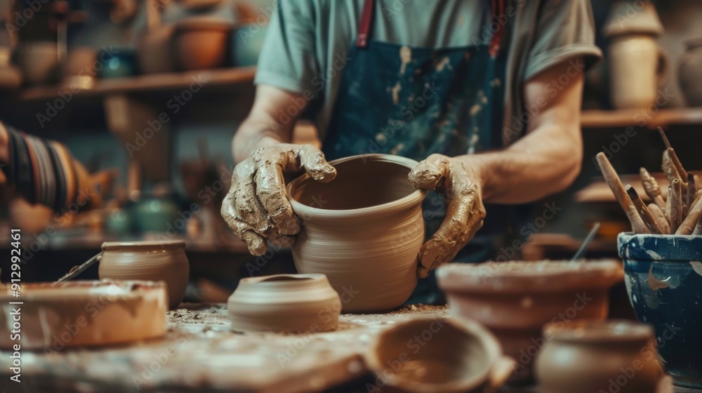 man molding ceramics with his hands in an artisanal way man molding ceramics with his hands in an artisanal way