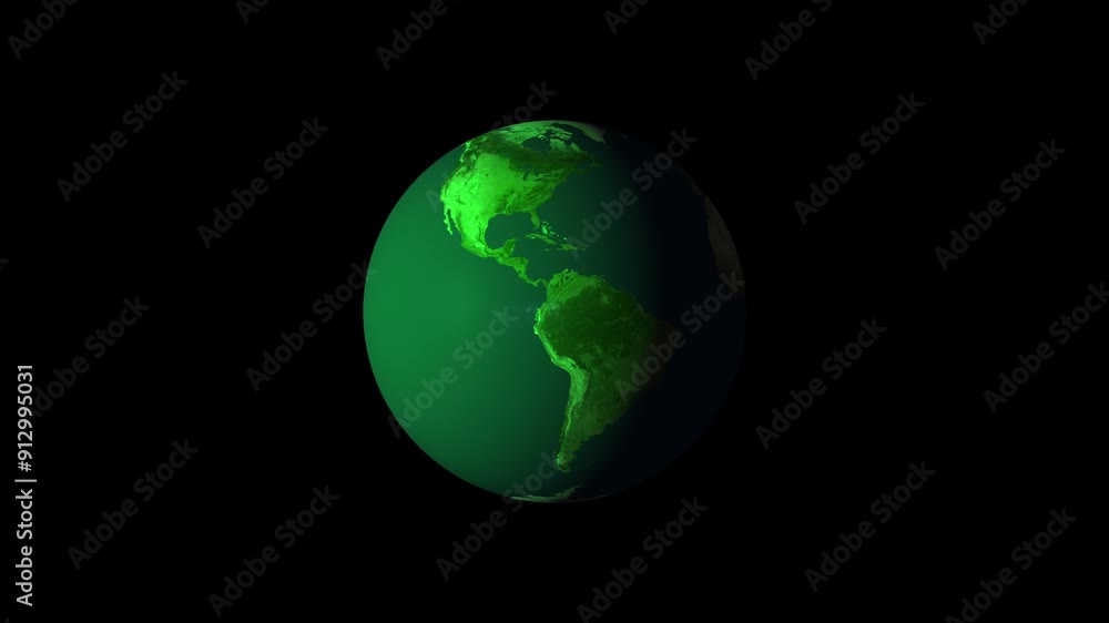 Digital green planet Earth. Loopable 3D animation with rotating globe with shining continents Digital green planet Earth. Loopable 3D animation with rotating globe with shining continents