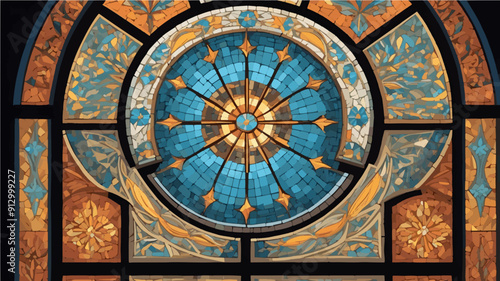 Minimalist Mosaic Church Window - Simplistic Stained Glass Vector Illustration