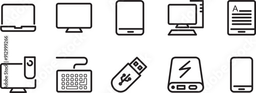 Line icons about devices. Thin line icon set. Symbol collection in transparent background. Editable vector stroke. 512x512 Pixel Perfect. photo