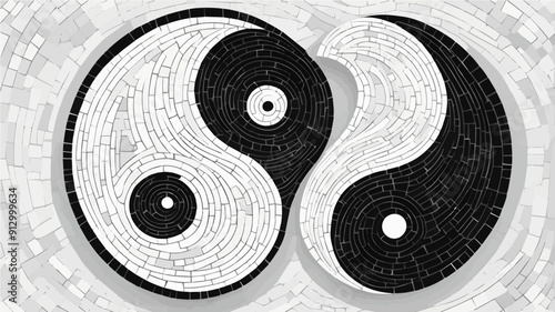 Simple Mosaic Ying Yang Icon with White Background - Ying Yang Vector Illustration