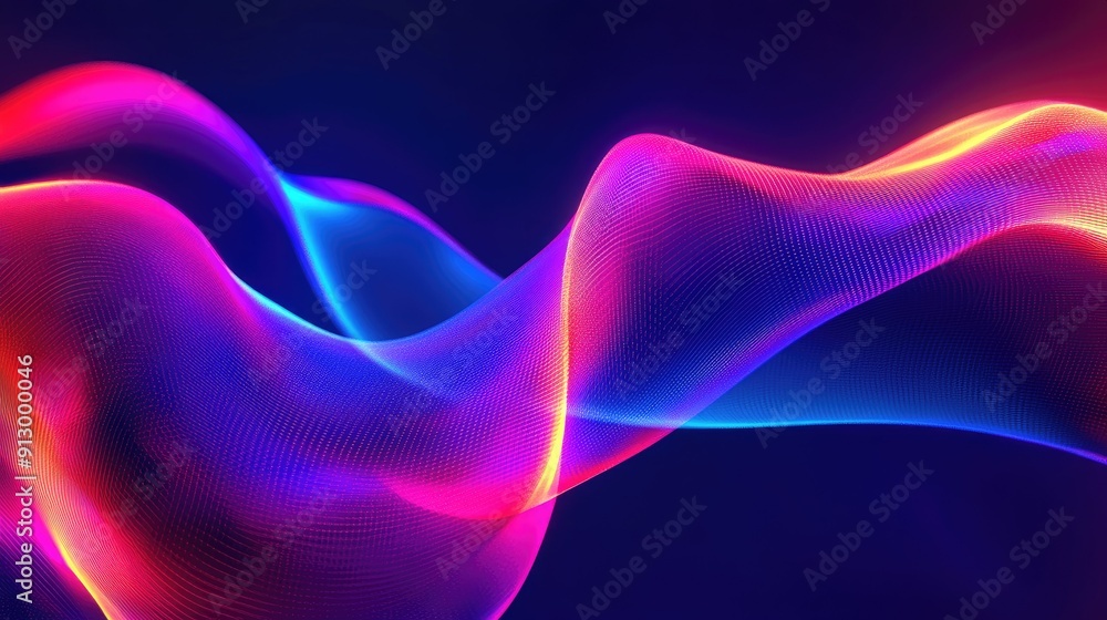 3D abstract shape glowing in UV light with curvy neon lines, set against a colorful background. Futuristic energy concept. 3D abstract shape glowing in UV light with curvy neon lines, set against a colorful background. Futuristic energy concept.