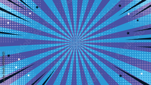 Modern pop art in the style of an abstract comic. The bright background resembles a retro style, combining sun rays and explosive elements. Bright colors emphasize its advertising character.