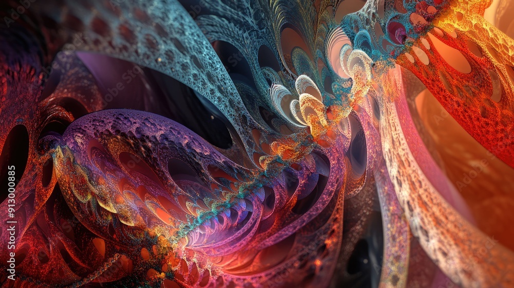 Obraz premium Abstract background with intricate fractal patterns and vivid hues, creating a visually captivating and complex design