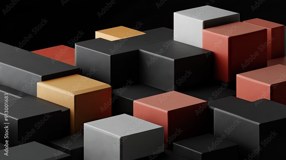 Abstract 3D geometric blocks on a black background. Sleek and modern design. Abstract 3D geometric blocks on a black background. Sleek and modern design.