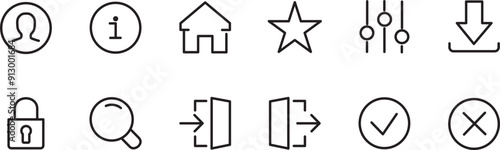 User interface thin line icon set 1 of 4. Symbol collection in transparent background. Editable vector stroke. 512x512 Pixel Perfect.