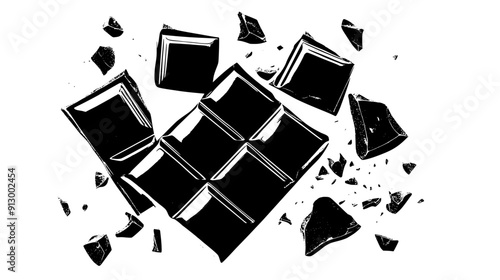 Bar of chocolate broken into uniform squares, vector illustration art