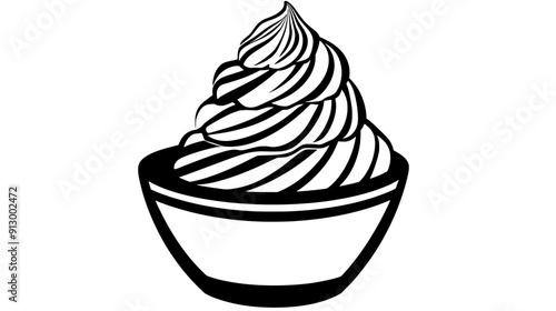 Bowl of soft serve ice cream spiraled neatly, vector illustration art