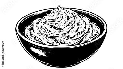 Bowl of halva pieces with pistachio and sesame swirl, on a table, vector illustration art