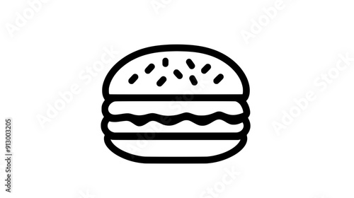 Graphic of a hamburger icon, with a bun, patty, and basic filling lines, vector illustration art