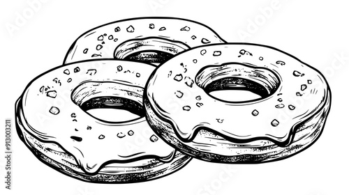 Group of ring donuts with plain glaze and no additional toppings, vector illustration art