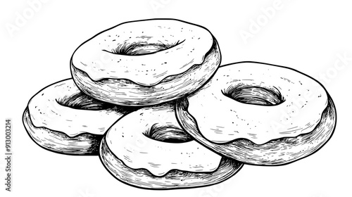 Group of ring donuts with plain glaze and no additional toppings, vector illustration art