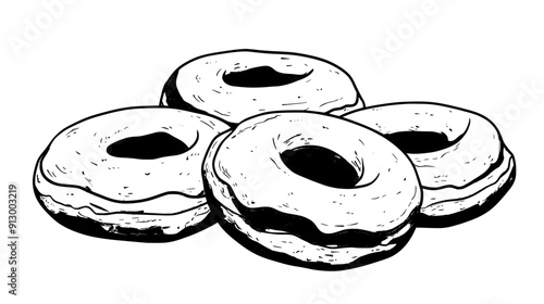 Group of ring donuts with plain glaze and no additional toppings, vector illustration art