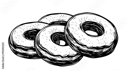Group of ring donuts with plain glaze and no additional toppings, vector illustration art