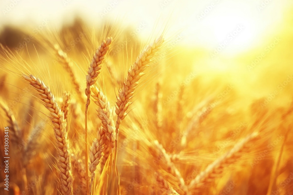Golden wheat field at sunset with warm sunlight Golden wheat field at sunset with warm sunlight