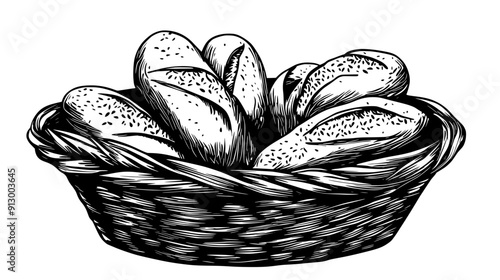 Selection of breadsticks with sesame seeds, arranged in a bread basket, vector illustration art