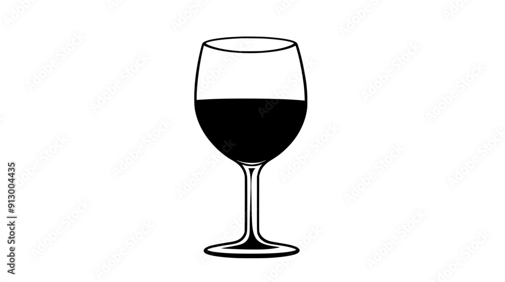 Illustration of a wine glass, filled halfway with a liquid, vector illustration art Illustration of a wine glass, filled halfway with a liquid, vector illustration art