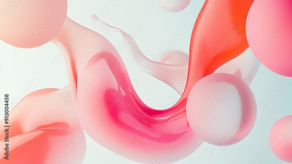 Abstract geometric background with smooth liquid shapes on a light white surface in a 3D vector illustration. Abstract geometric background with smooth liquid shapes on a light white surface in a 3D vector illustration.