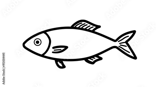 Image of a single fish, depicted as an outline with a fin and tail, vector illustration art
