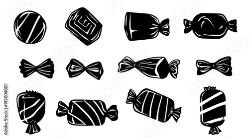 Collection of unbranded candy wrappers, suitable for different sizes of confectionery items, vector illustration art