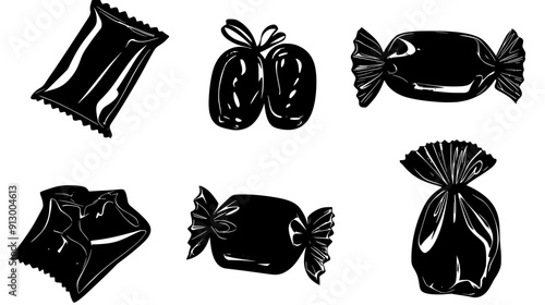 Collection of unbranded candy wrappers, suitable for different sizes of confectionery items, vector illustration art
