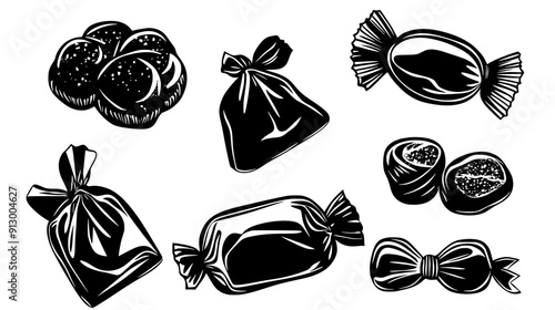 Collection of unbranded candy wrappers, suitable for different sizes of confectionery items, vector illustration art