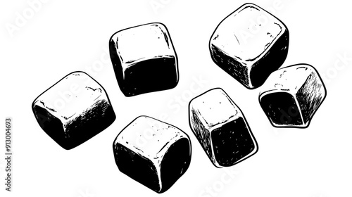 Five marshmallows scattered randomly with varying orientations and distances, vector illustration art