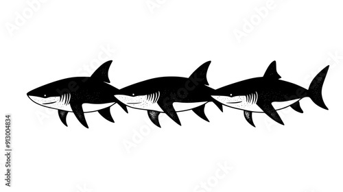 Three gummy sharks lined up horizontally, showing fin and tail features, vector illustration art