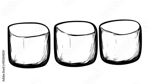 Three marshmallows in a triangular formation, with even spacing, vector illustration art