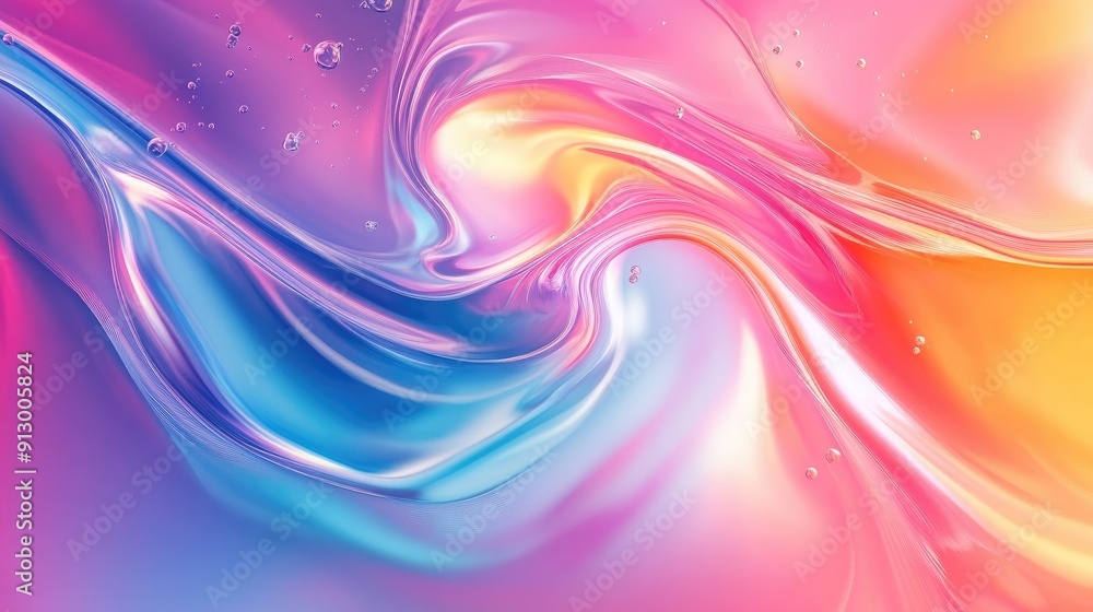 Fototapeta premium Bright glass 3D gradient background with fluid wave textures.