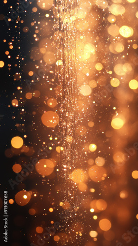 Abstract Sparkling Golden Bokeh with Blue Highlights in a Dreamy Lightscape.