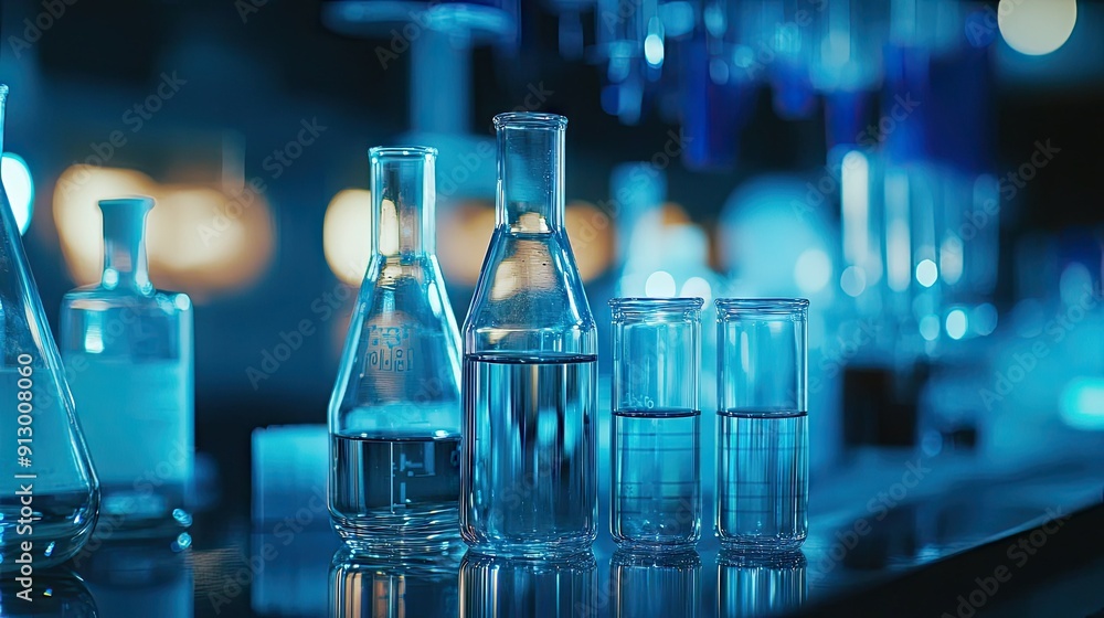 Close-up of chemical tubes and lab instruments in a modern biochemistry lab. Emphasizing research technology. Close-up of chemical tubes and lab instruments in a modern biochemistry lab. Emphasizing research technology.