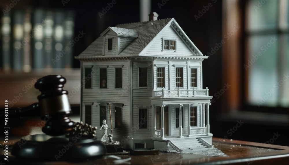 miniature white house next to a court gavel, capturing the intersection of law and property miniature white house next to a court gavel, capturing the intersection of law and property
