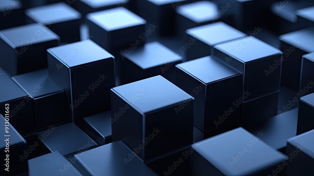 Geometric blocks in 3D render on a dark background. Abstract and futuristic design. Geometric blocks in 3D render on a dark background. Abstract and futuristic design.