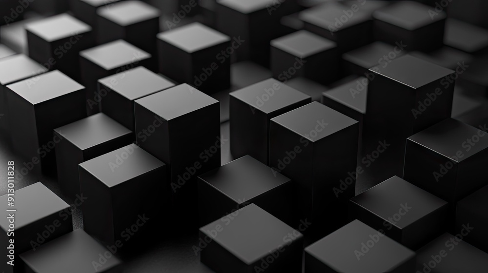 Geometric blocks in 3D render on a sleek black background. Abstract visual. - Geometric blocks in 3D render on a sleek black background. Abstract visual. -