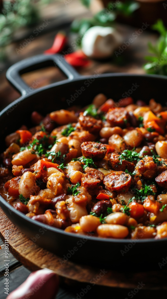 Savory Grilled Sausages with Butter Beans and Fresh Herbs. Savory Grilled Sausages with Butter Beans and Fresh Herbs.