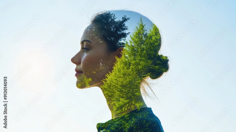 Serene double exposure portrait of woman Serene double exposure portrait of woman