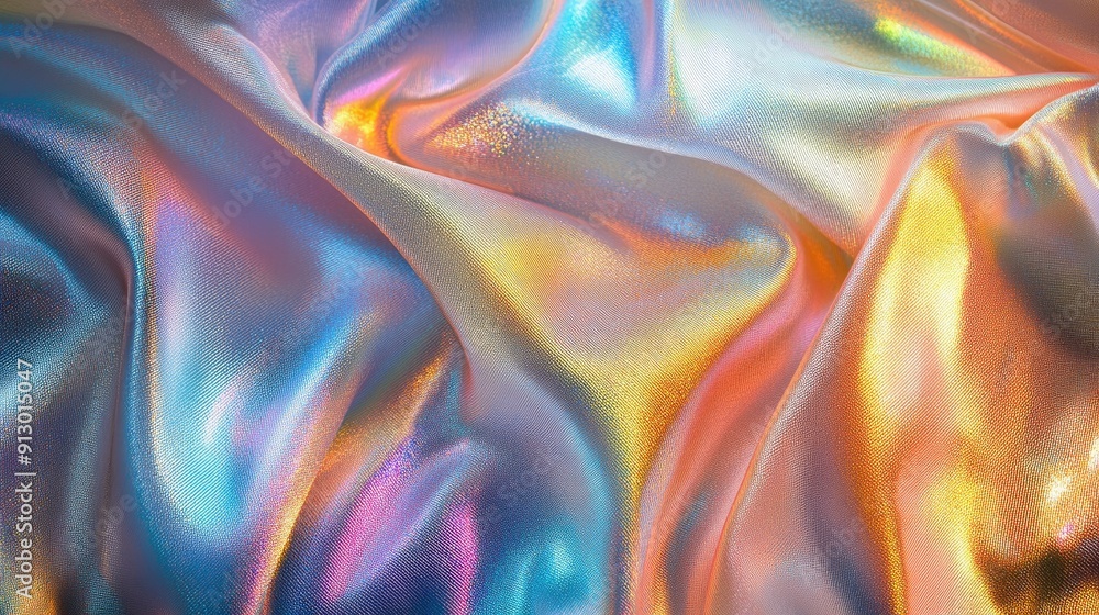 Fototapeta premium Iridescent fabric and holographic texture collage, great for trendy banner designs.