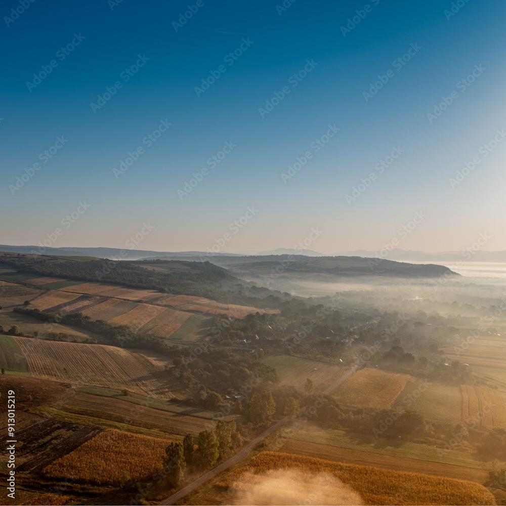 misty sunrise in Romanian countryside summer vibes misty sunrise in Romanian countryside summer vibes