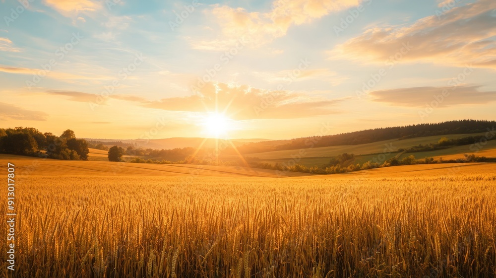 Golden hour over an agricultural field, with the setting sun painting a beautiful landscape. Golden hour over an agricultural field, with the setting sun painting a beautiful landscape.