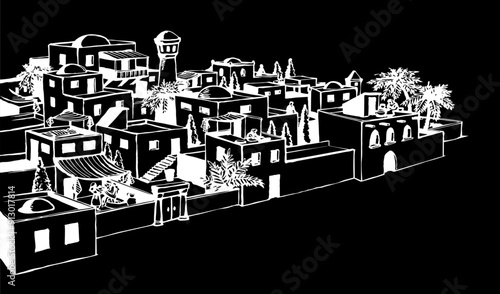 Vector drawing. Old arabic city