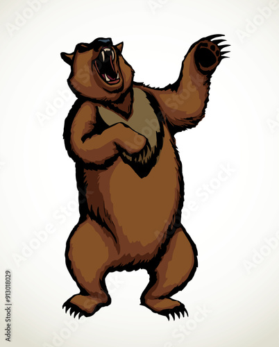 Vector drawing. An angry bear stands and growls