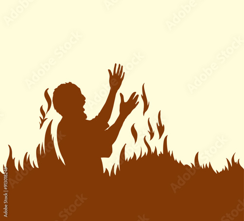 Vector drawing. Man in the hell