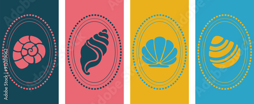 Summer concept, Bridgerton concept, Cute shells, Wallpaper vector. Phone wallpaper, Vector illustration. Trendy summer background.