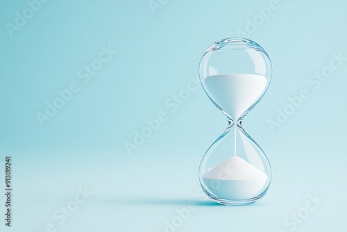 A clean, minimalist image of an hourglass set against a light blue background, symbolizing the passage of time and simplicity photo