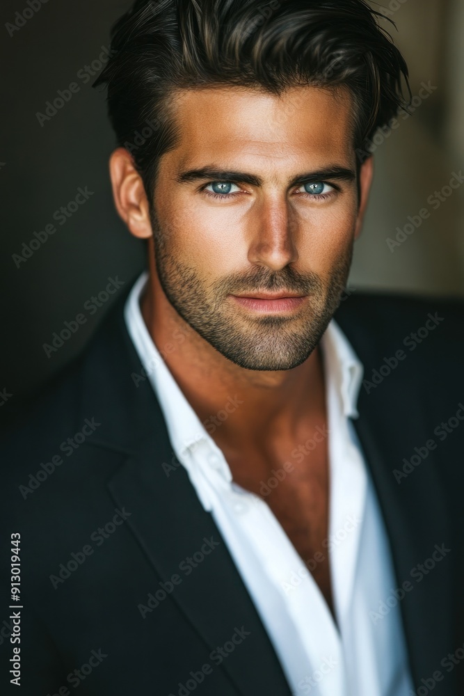 Sophisticated man in black suit with smoldering look. Sophisticated man in black suit with smoldering look.