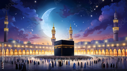 kaaba in makkah modern style realistic design social media eid al adha mubarak greetings vibran