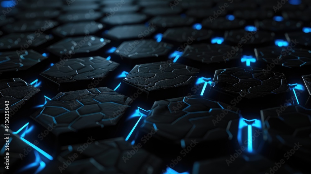 Obraz premium Abstract Hexagon Pattern with Glowing Blue Lines