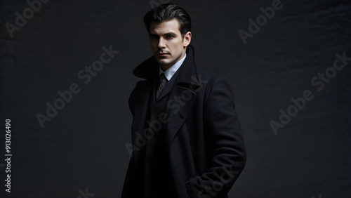 mysterious man wearing a overcoat full view