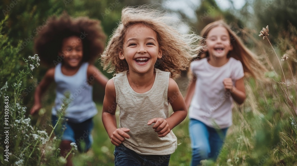 Obraz premium Children of different ethnicities playing together, fairness, global inclusivity and joy